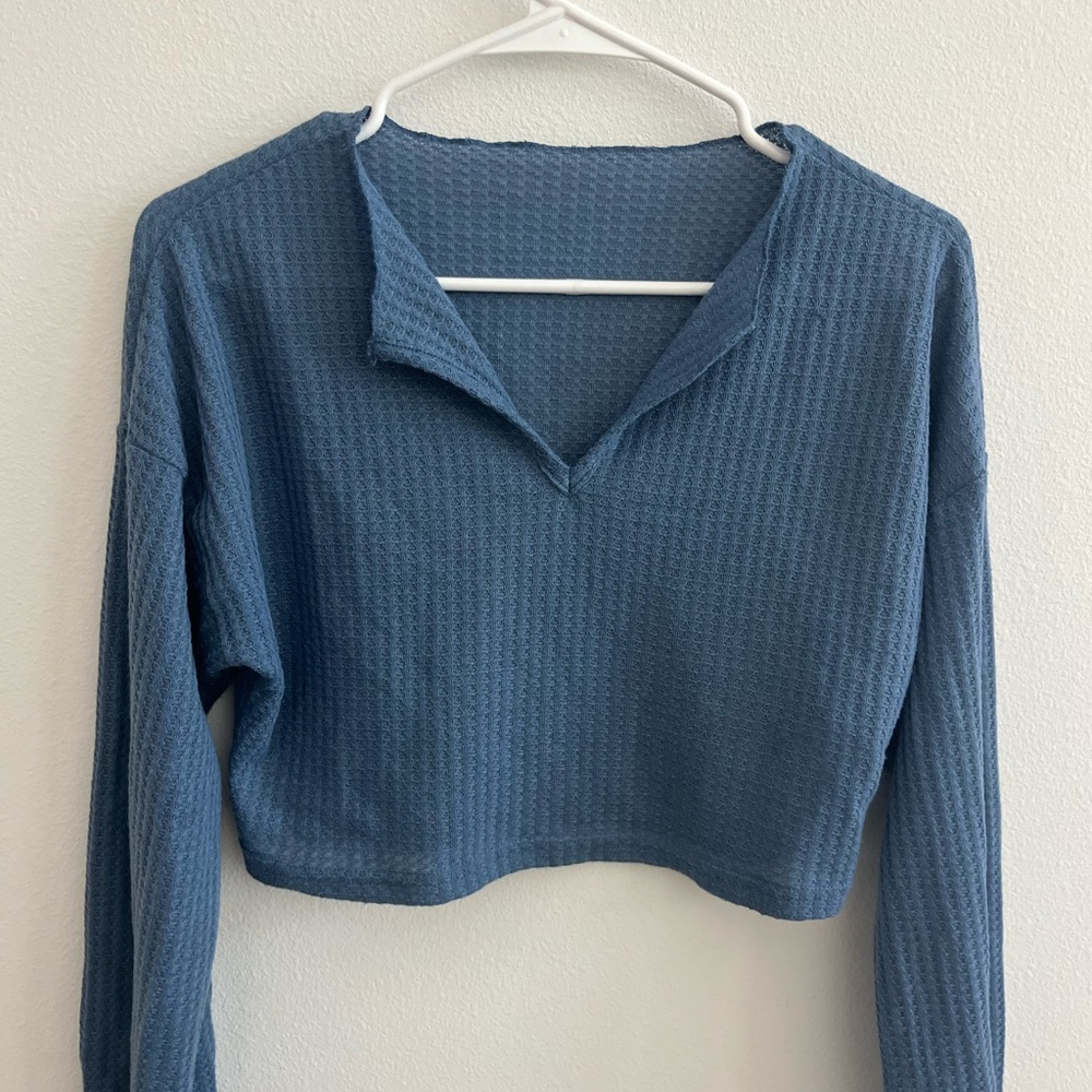 Blue Textured Women's Crop-Top